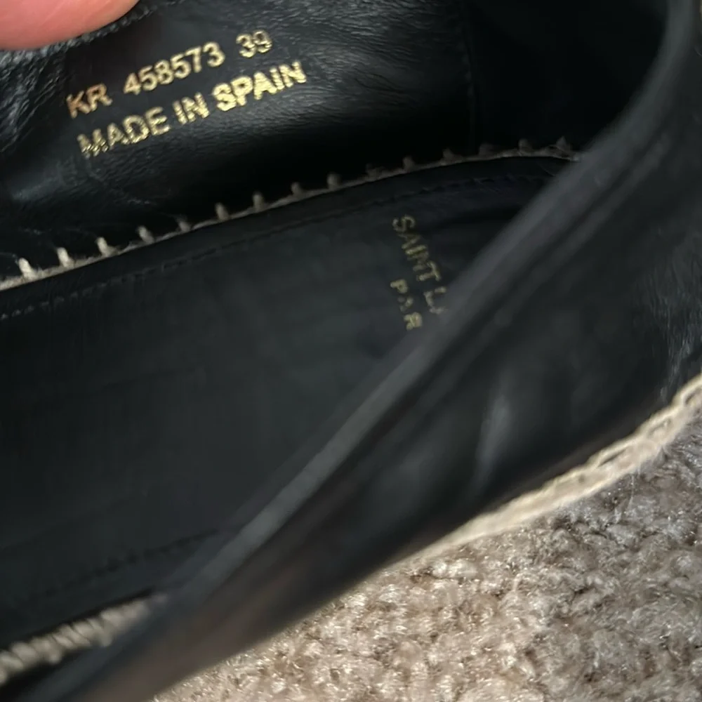 Saint Laurent Logo black leather  espadrilles Sz 39 - Picture 11 of 12